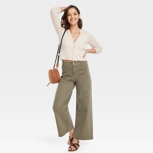 Universal Thread High Rise Wide Leg Crop Jeans Size 12 Olive Green NWOT